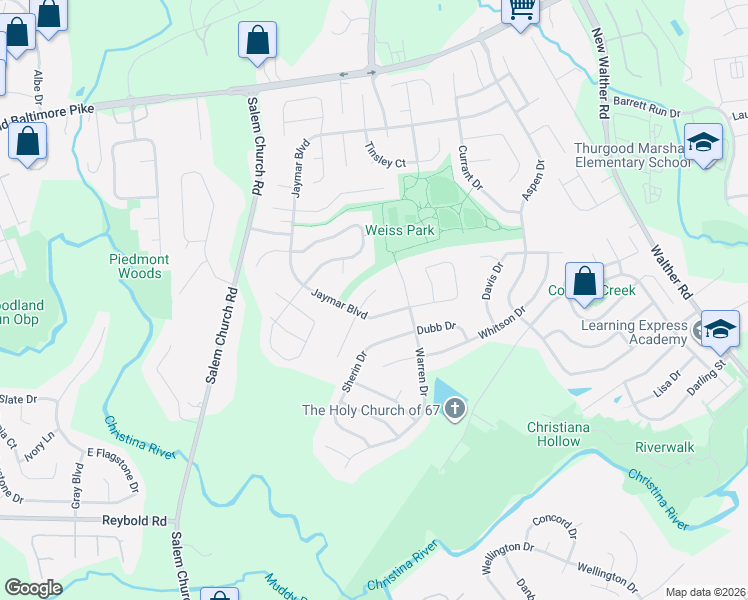 map of restaurants, bars, coffee shops, grocery stores, and more near 409 Jaymar Boulevard in Newark