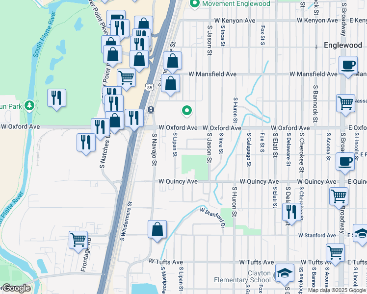 map of restaurants, bars, coffee shops, grocery stores, and more near 1176 West Princeton Place in Englewood