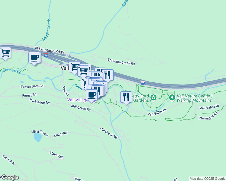 map of restaurants, bars, coffee shops, grocery stores, and more near in Vail