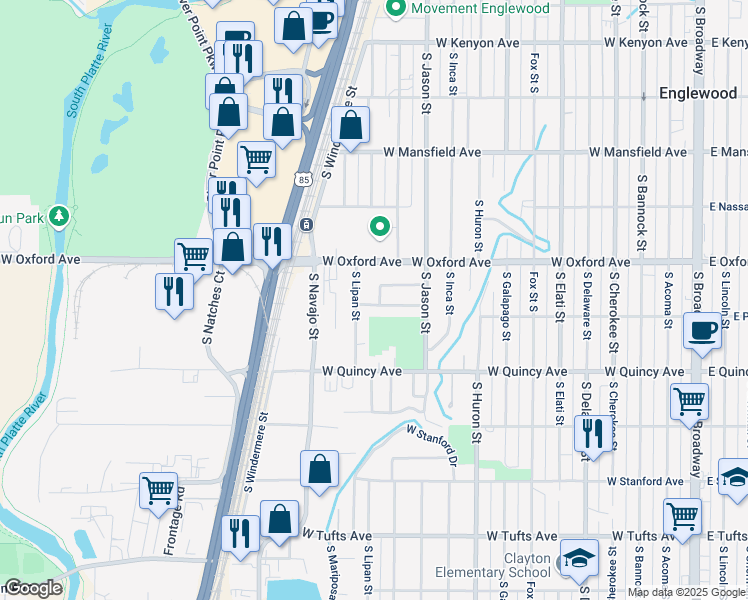 map of restaurants, bars, coffee shops, grocery stores, and more near 1176 West Princeton Place in Englewood
