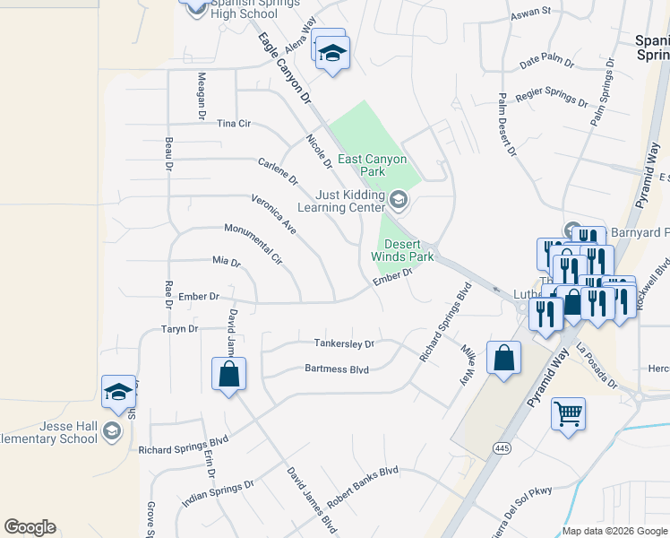 map of restaurants, bars, coffee shops, grocery stores, and more near 140 Veronica Avenue in Sparks