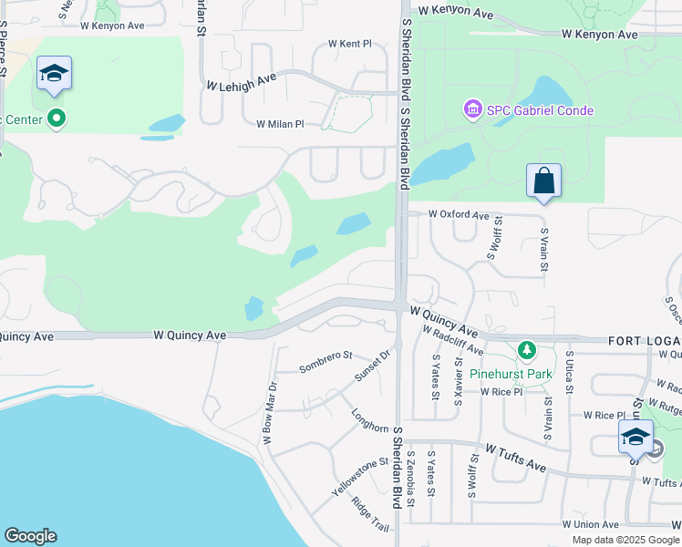 map of restaurants, bars, coffee shops, grocery stores, and more near 5363 West Oberlin Drive in Denver