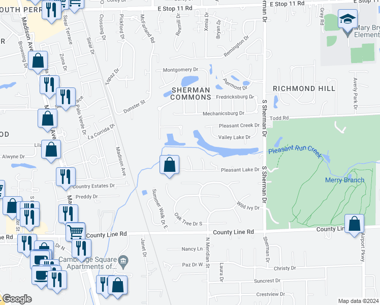map of restaurants, bars, coffee shops, grocery stores, and more near 8631 Pleasant Creek Court in Indianapolis