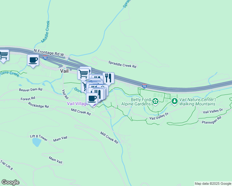 map of restaurants, bars, coffee shops, grocery stores, and more near in Vail