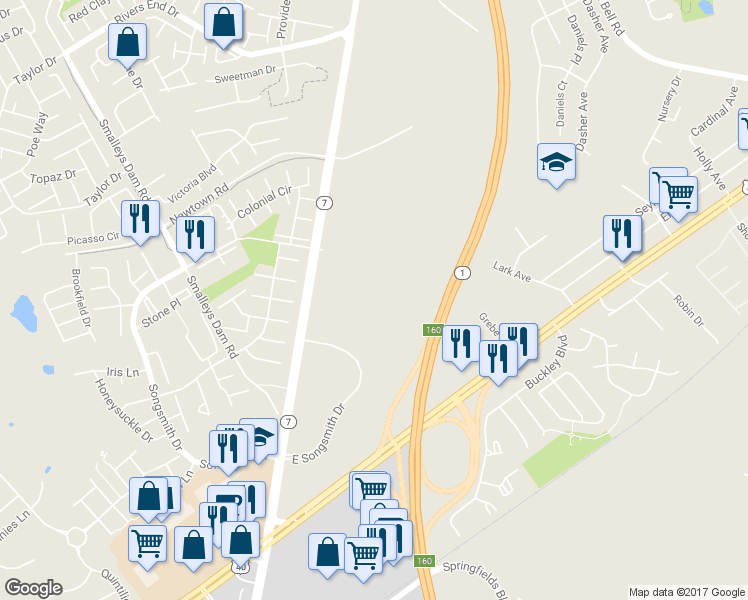 map of restaurants, bars, coffee shops, grocery stores, and more near 701 Bear Christiana Road in Bear