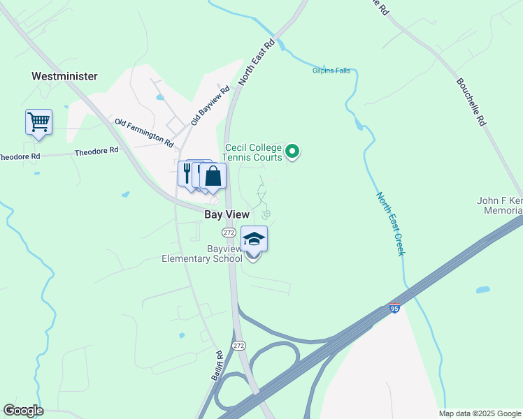 map of restaurants, bars, coffee shops, grocery stores, and more near 1 Seahawk Drive in North East