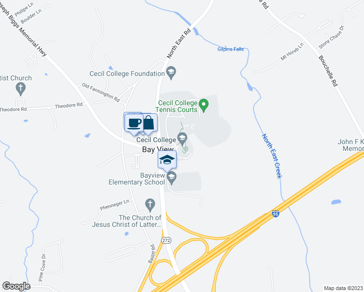 map of restaurants, bars, coffee shops, grocery stores, and more near 1 Seahawk Drive in North East