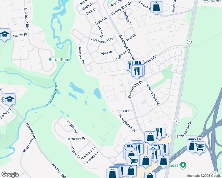 map of restaurants, bars, coffee shops, grocery stores, and more near 6 Creek Lane in Newark