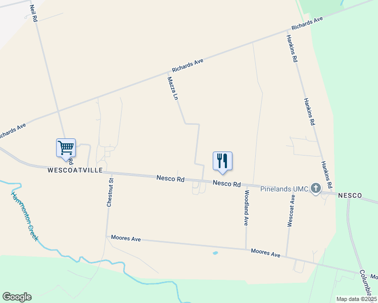 map of restaurants, bars, coffee shops, grocery stores, and more near 3404 Nesco Road in Hammonton