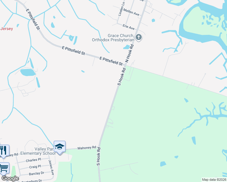 map of restaurants, bars, coffee shops, grocery stores, and more near 33 South Hook Road in Pennsville