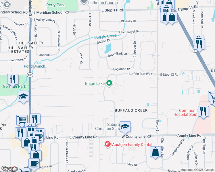 map of restaurants, bars, coffee shops, grocery stores, and more near 8630 Bison Lake Circle in Indianapolis