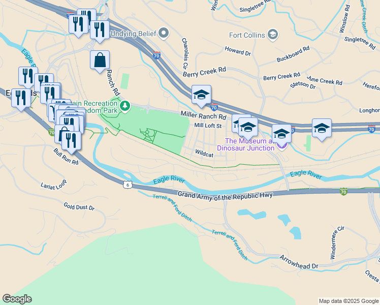 map of restaurants, bars, coffee shops, grocery stores, and more near 41 Silver in Edwards