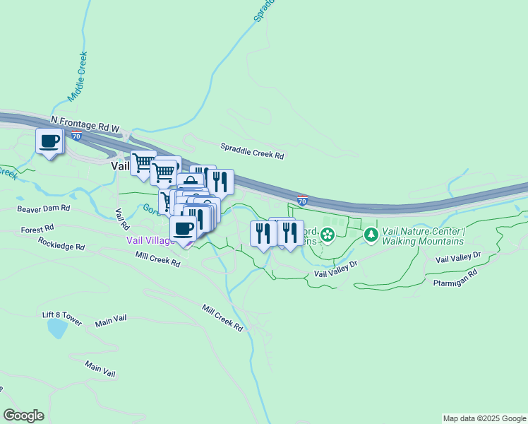 map of restaurants, bars, coffee shops, grocery stores, and more near in Vail