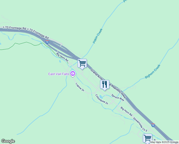 map of restaurants, bars, coffee shops, grocery stores, and more near 4093 Spruce Way in Vail