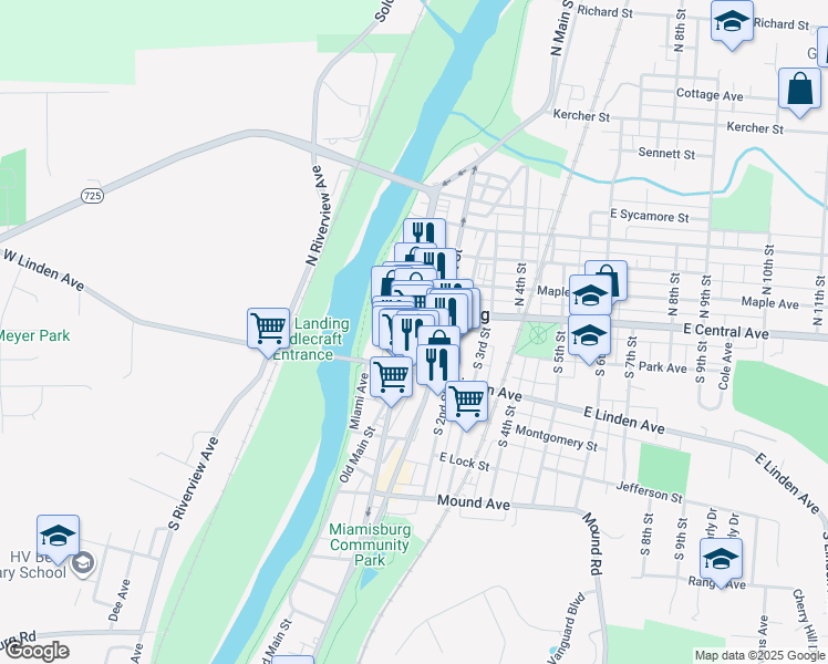 map of restaurants, bars, coffee shops, grocery stores, and more near in Miamisburg