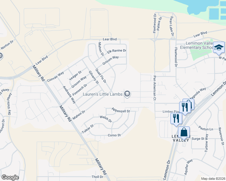 map of restaurants, bars, coffee shops, grocery stores, and more near 8876 Mahon Drive in Reno