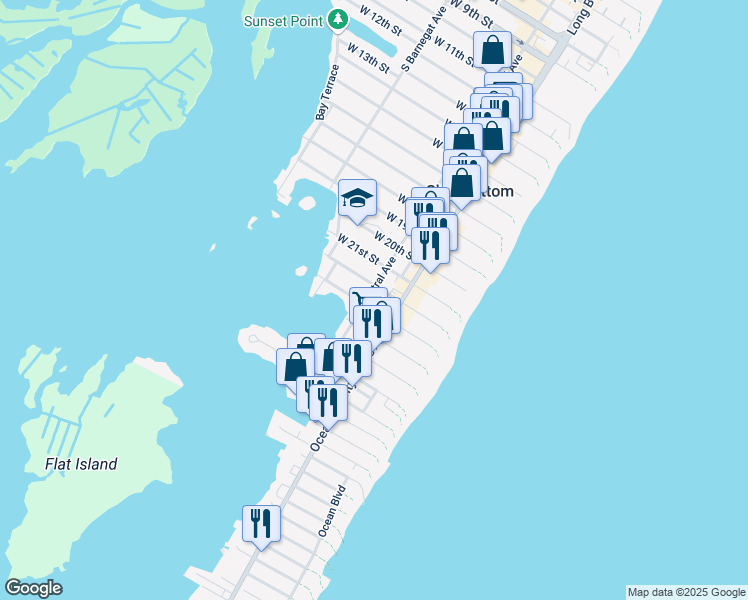 map of restaurants, bars, coffee shops, grocery stores, and more near 202 West 22nd Street in Ship Bottom