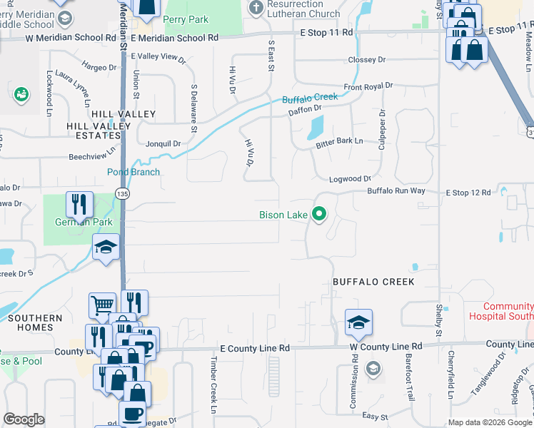 map of restaurants, bars, coffee shops, grocery stores, and more near 433 East Ralston Road in Indianapolis