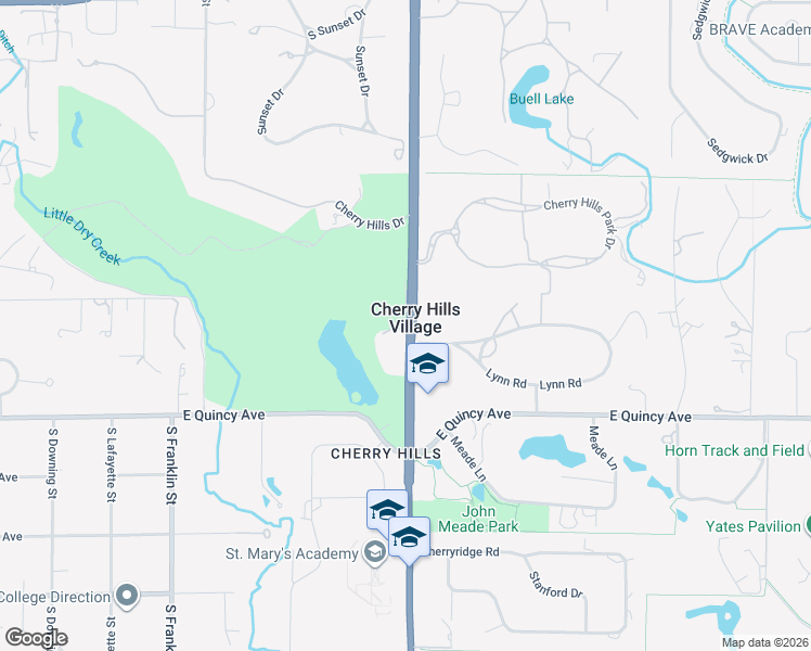 map of restaurants, bars, coffee shops, grocery stores, and more near 4155 Colorado 177 in Cherry Hills Village