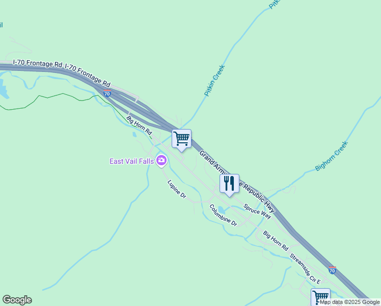 map of restaurants, bars, coffee shops, grocery stores, and more near 3971 Big Horn Road in Vail