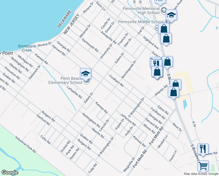 map of restaurants, bars, coffee shops, grocery stores, and more near 85 Georgia Road in Pennsville Township