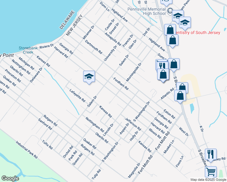 map of restaurants, bars, coffee shops, grocery stores, and more near 82 Harvard Road in Salem County