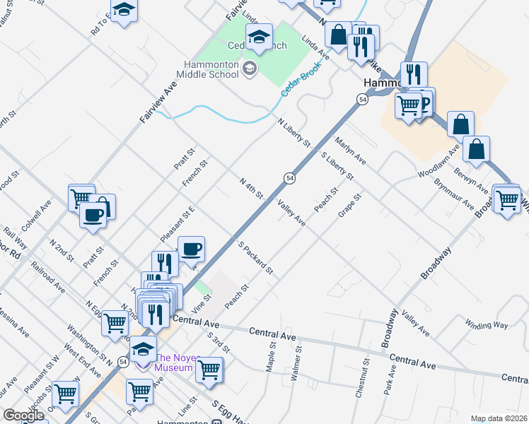 map of restaurants, bars, coffee shops, grocery stores, and more near 550 Bellevue Avenue in Hammonton