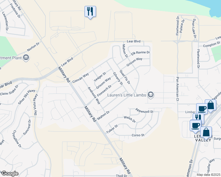 map of restaurants, bars, coffee shops, grocery stores, and more near 8942 Finnsech Drive in Reno