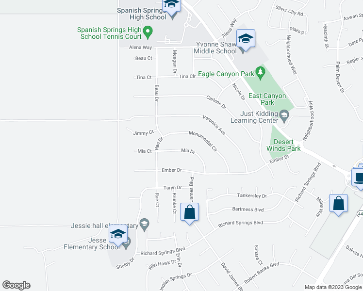 map of restaurants, bars, coffee shops, grocery stores, and more near 200 Mia Drive in Sparks