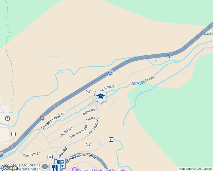 map of restaurants, bars, coffee shops, grocery stores, and more near 983 Straight Creek Drive in Dillon