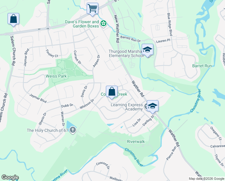 map of restaurants, bars, coffee shops, grocery stores, and more near 330 Barley Drive in Newark