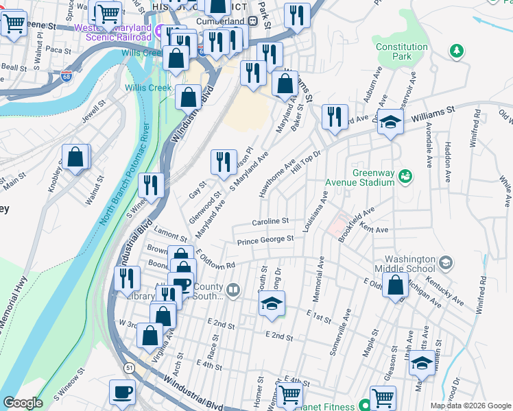 map of restaurants, bars, coffee shops, grocery stores, and more near 31 Hawthorne Avenue in Cumberland