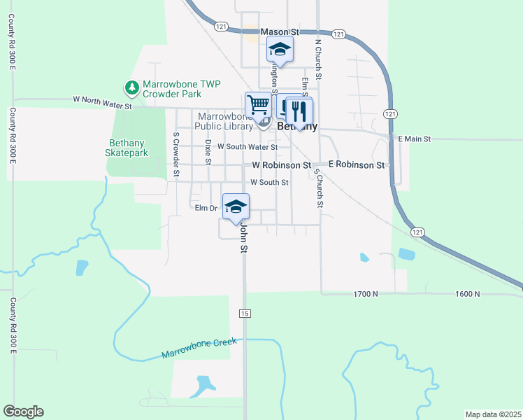 map of restaurants, bars, coffee shops, grocery stores, and more near West Mitchell Street in Bethany