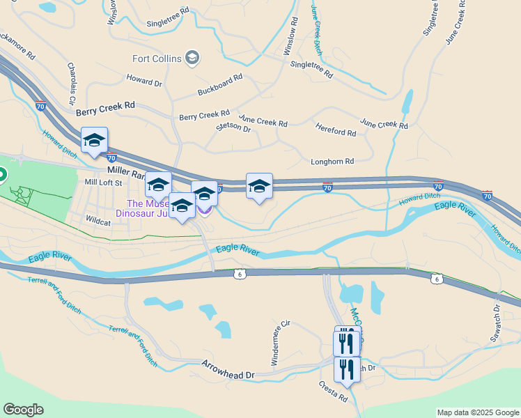 map of restaurants, bars, coffee shops, grocery stores, and more near 1105 Miller Ranch Road in Edwards