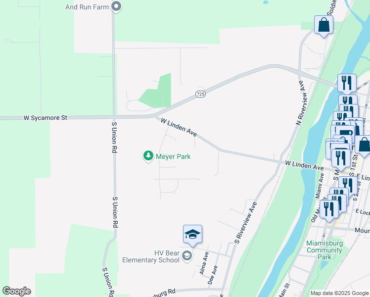 map of restaurants, bars, coffee shops, grocery stores, and more near 643 Raton Pass in Miamisburg