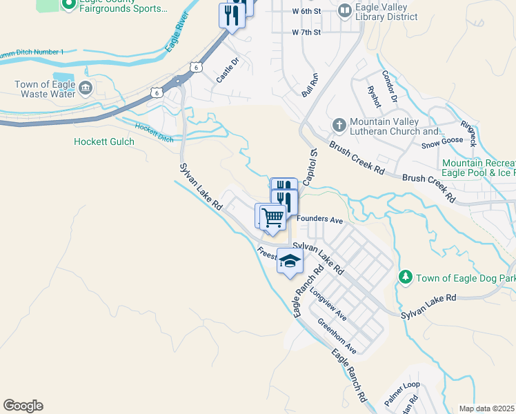 map of restaurants, bars, coffee shops, grocery stores, and more near 371 Founders Avenue in Eagle