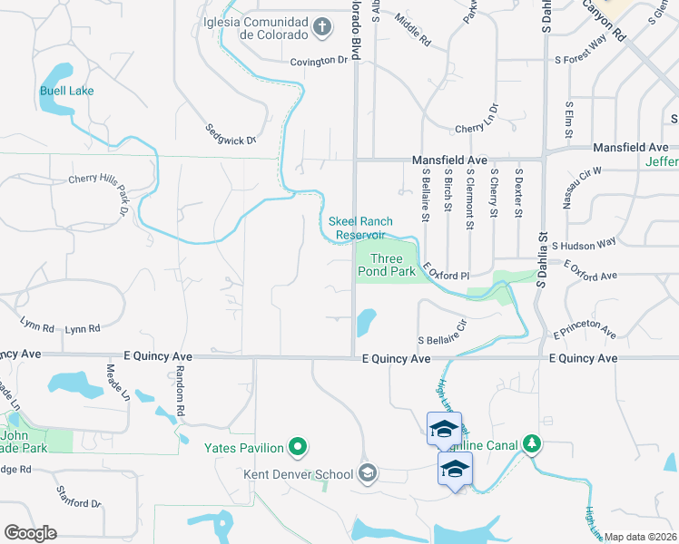 map of restaurants, bars, coffee shops, grocery stores, and more near 4101 South Colorado Boulevard in Englewood