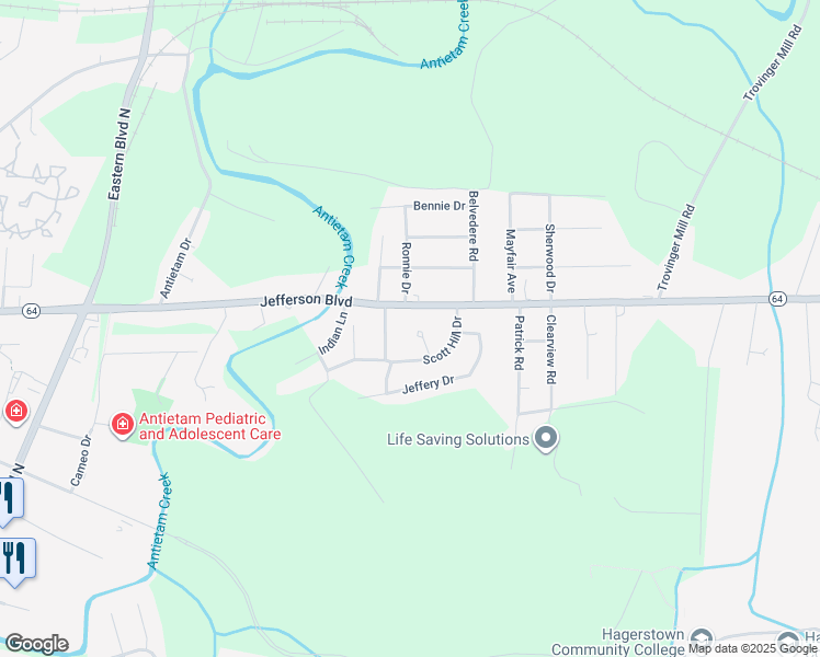 map of restaurants, bars, coffee shops, grocery stores, and more near 11914 Sunset Circle in Hagerstown