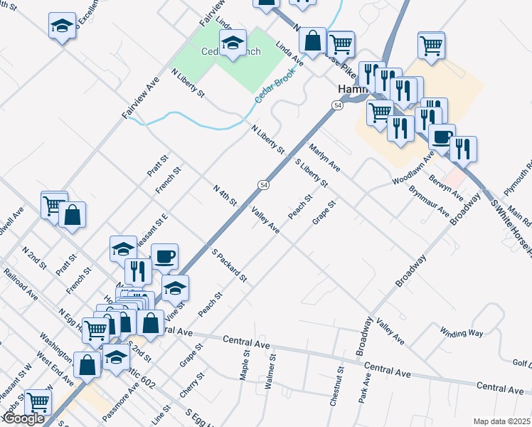 map of restaurants, bars, coffee shops, grocery stores, and more near 27 Valley Avenue in Hammonton