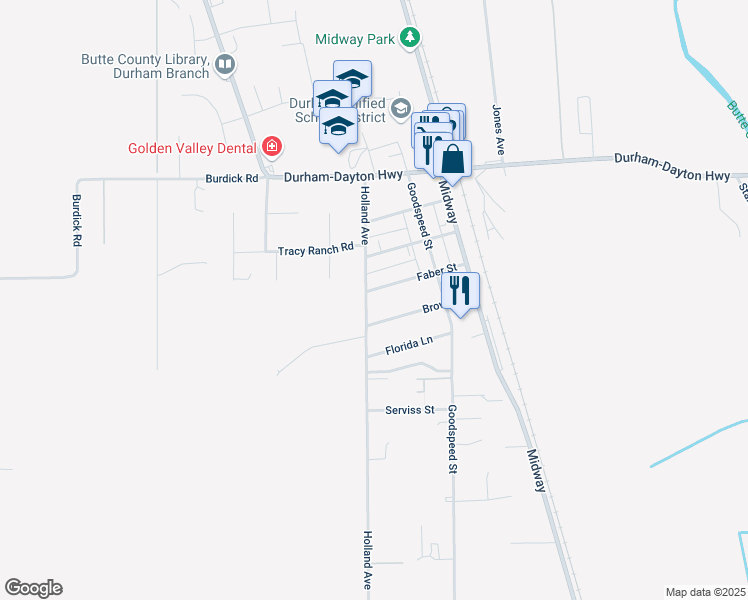 map of restaurants, bars, coffee shops, grocery stores, and more near 2413 Faber Street in Durham