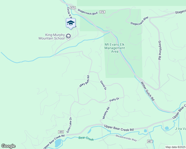 map of restaurants, bars, coffee shops, grocery stores, and more near 380 David Drive in Evergreen