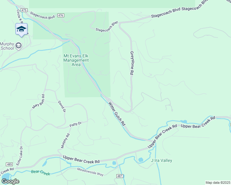 map of restaurants, bars, coffee shops, grocery stores, and more near 124 Antler Way in Evergreen