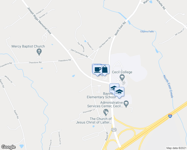 map of restaurants, bars, coffee shops, grocery stores, and more near 284 Old Bayview Road in North East
