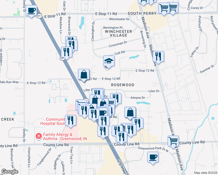 map of restaurants, bars, coffee shops, grocery stores, and more near 1914 Lilac Drive in Indianapolis