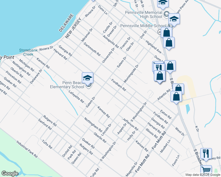map of restaurants, bars, coffee shops, grocery stores, and more near 85 Georgia Road in Pennsville Township