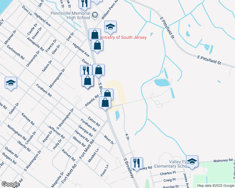 map of restaurants, bars, coffee shops, grocery stores, and more near 202 Curtis Drive in Pennsville
