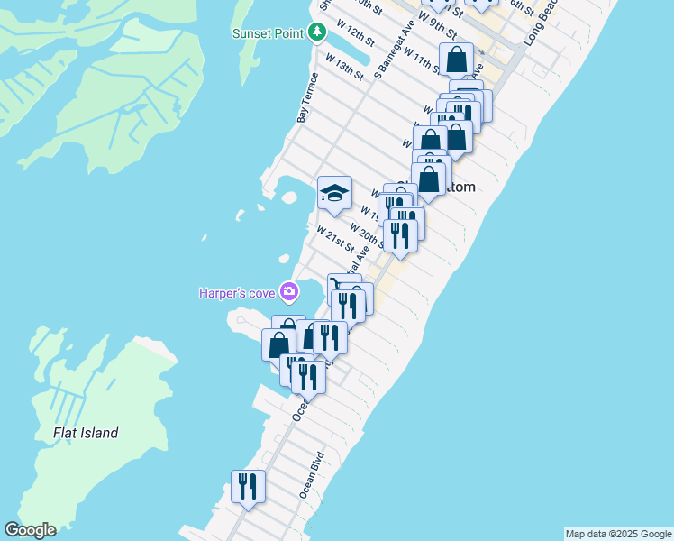 map of restaurants, bars, coffee shops, grocery stores, and more near 202 W 22nd St in Ship Bottom
