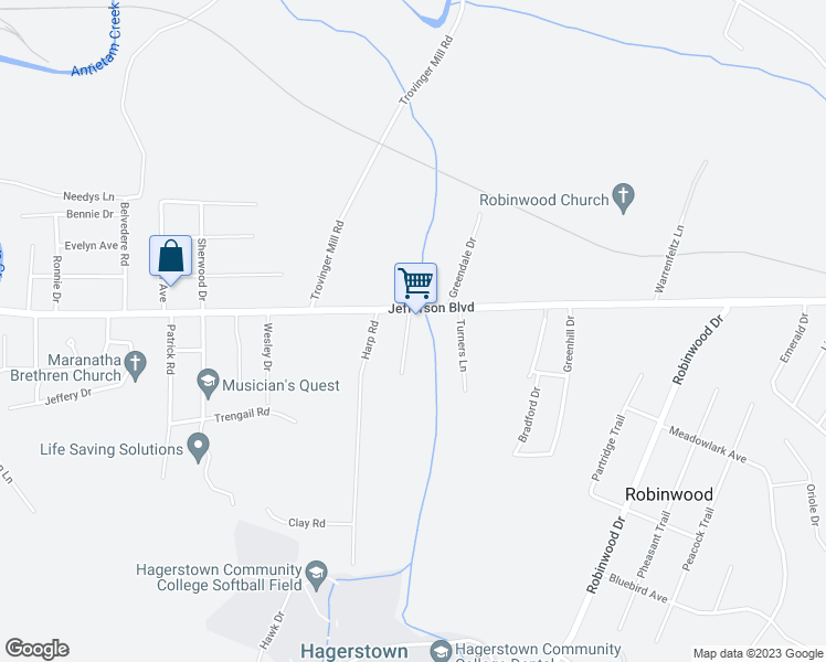 map of restaurants, bars, coffee shops, grocery stores, and more near 11925 Sun Valley Drive in Hagerstown