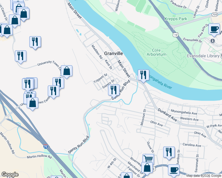 map of restaurants, bars, coffee shops, grocery stores, and more near 99 Miranov Street in Granville