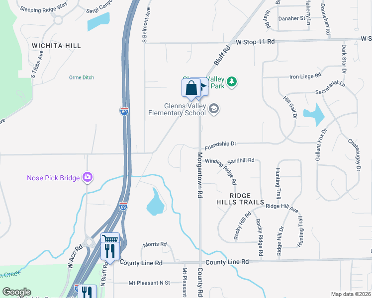 map of restaurants, bars, coffee shops, grocery stores, and more near 2137 Friendship Drive in Indianapolis